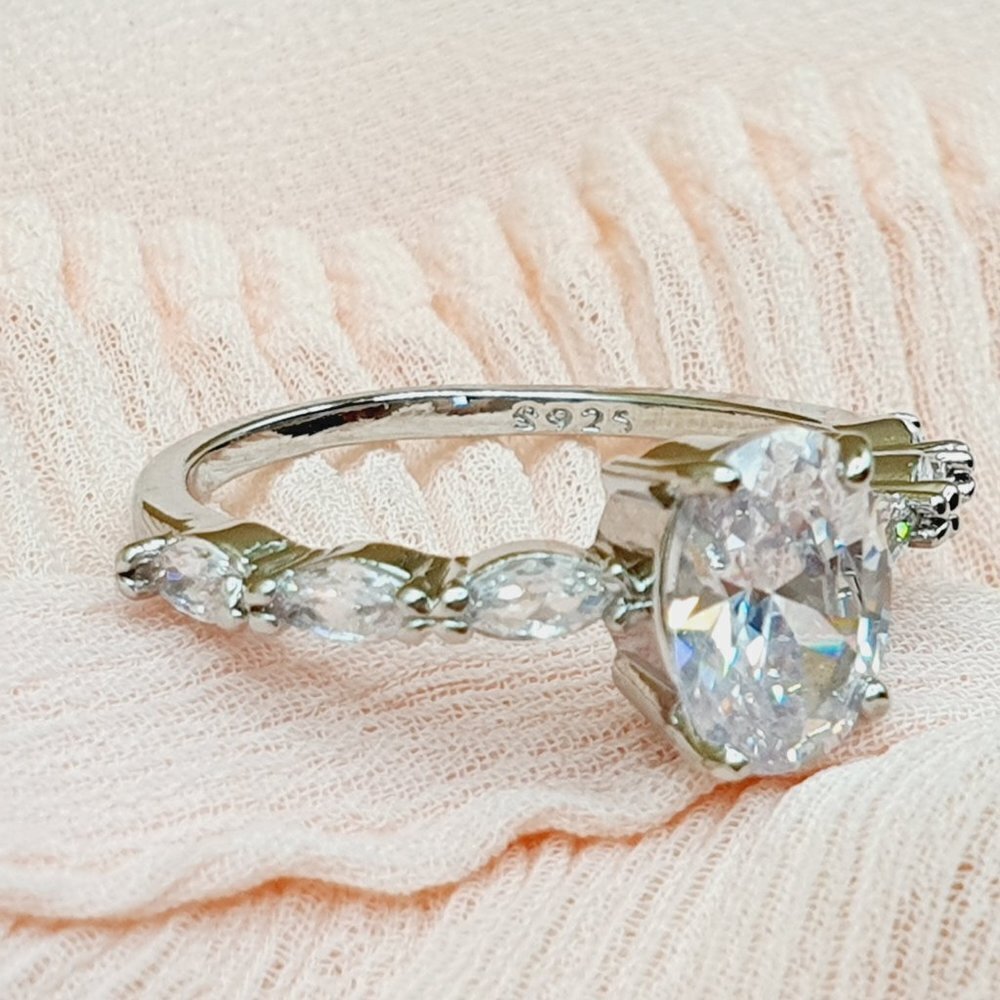 Dainty Crystal Pure Oval Zircon Thin Sweet Lovely Rings for Women, INDN8382